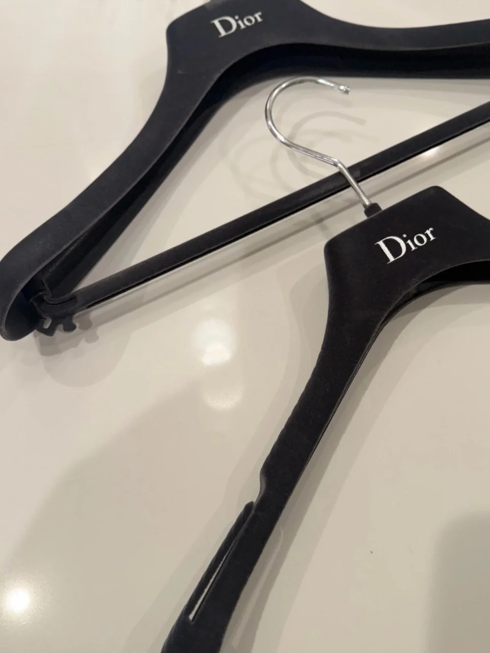 Dior Black Velvet Hangers with Silver Hooks - Pair